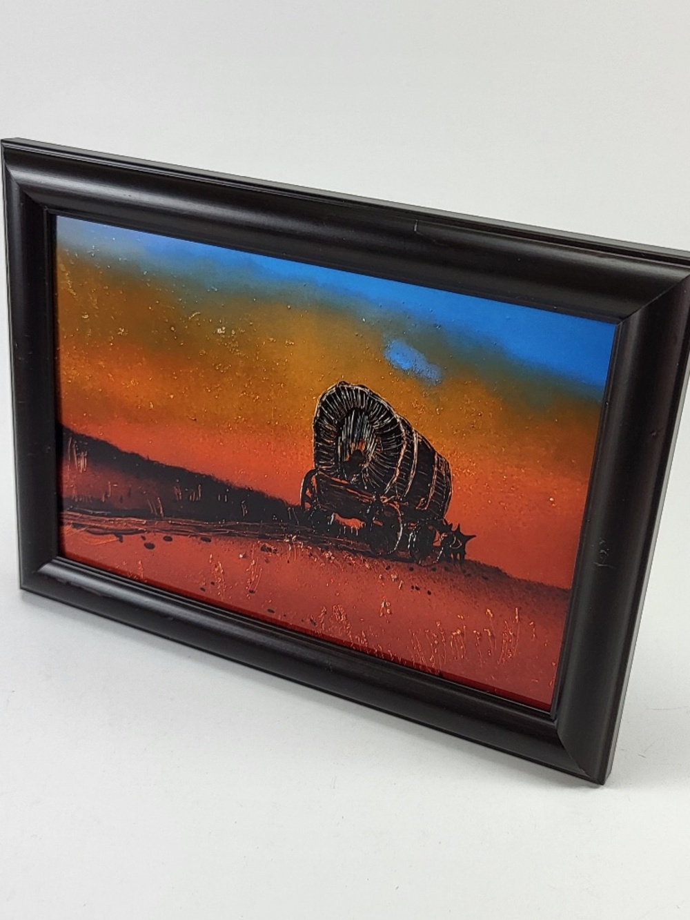 Framed Western Covered Wagon Sunset Art